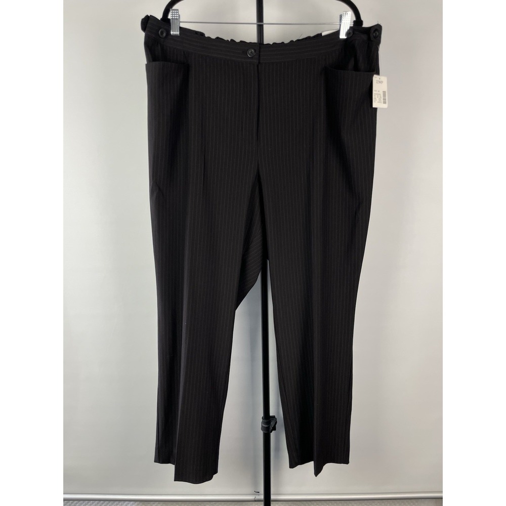 Catherines Black Pin Stripe Jayne Plus 22WP Slacks Trouser Pants Adjustable